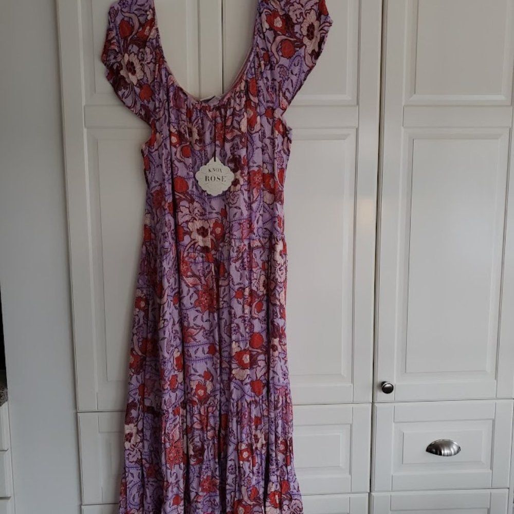 Knox Rose Purple Floral Dress - Short Flutter Sleeves - Womens XXL - NEW! - Picture 6 of 7